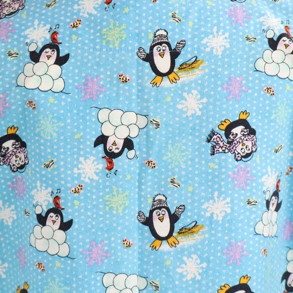 Allheart Women's M Blue Winter Penguin Snow Print Scrub Top VTG  Shirt Pockets - Picture 6 of 9